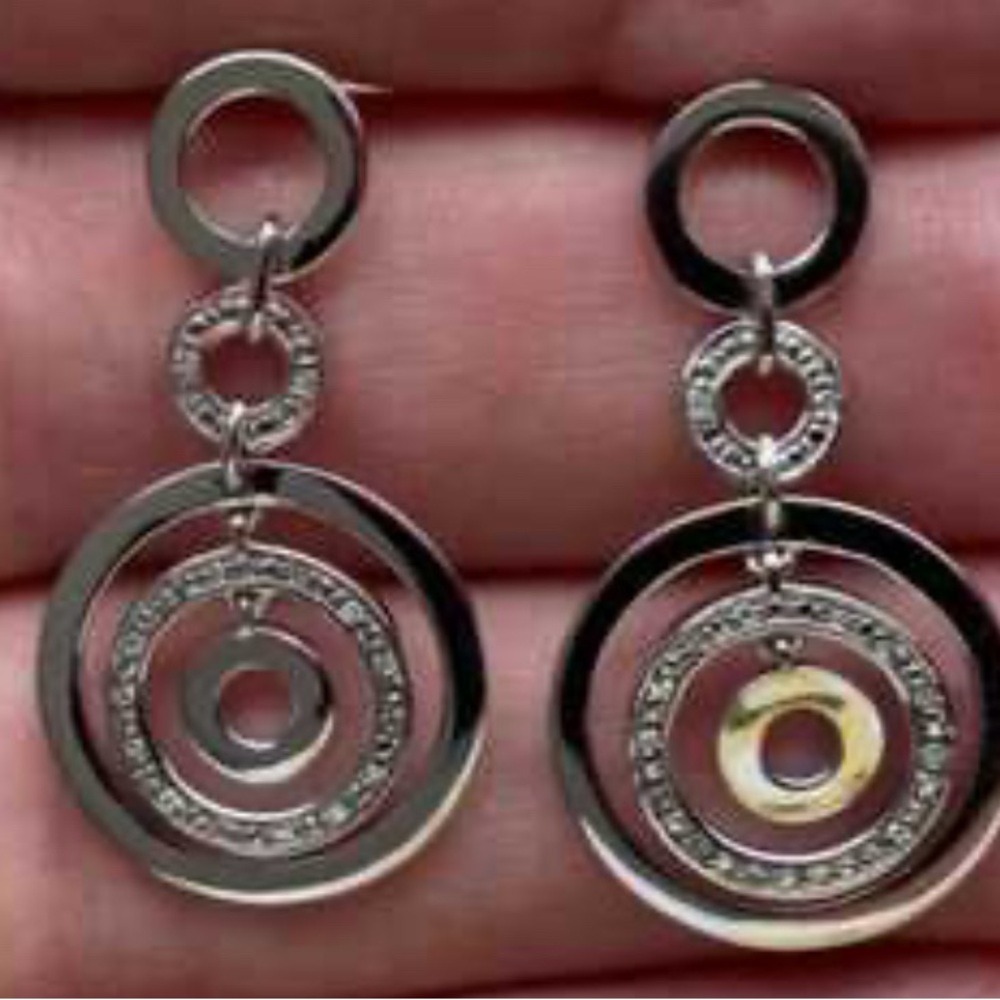Sterling Silver and Diamond Dangle Earrings with Circles